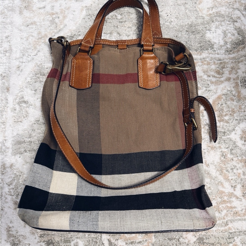 Burberry Classic Tottenham Plaid Canvas Nova Check Leather Handbag - Picture 2 of 10